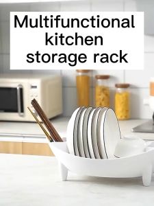Household Plastic Dish Drain Holder Single-layer Dishware Chopsticks Dish Rack With Drain Rod