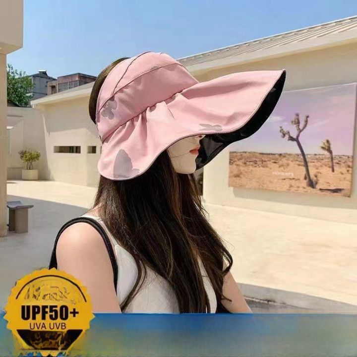 Womens%20Summer%20Sun%20Protection%20Hat%20Foldable%20Shell%20Cap%20Black%20Glue%20Empty%20Top%20Anti-UV%20Hairband%20Face%20Covering%20Spring%20Season%20-%20Image%204