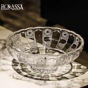 Luxurious Enamel Gold-Decorated Crystal Glass Fruit Tray High-Heeled Living Room Decorative Items for Tea Table Home Use