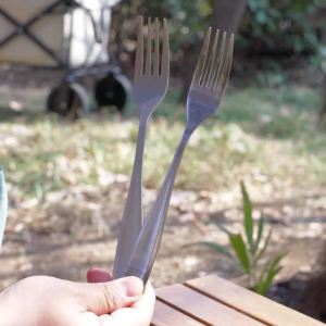 Tiartisan | Tiartisan Titanium Ultra-light Durable Portable Sandblasting Fork Polished Spoon Cutlery Tableware Set for Camping Backpacking