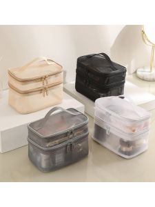 Large Capacity Mesh Cosmetic Bag Travel Simple Washing Toiletry Bag Double Layer Handheld Makeup Storage for Business Trips