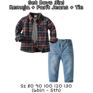 SETELAN ANAK LAKI IMPORT KOREAN STYLE IMPORT MERAH KEMEJA LENGAN PANJANG JEANS
