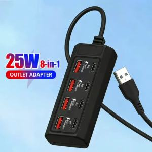 8 in 1 USB Charger Socket PD25W USB C Charger Multi-Device Charging Power Adapter For Samsung Xiaomi Huawei Type C Charger Dock