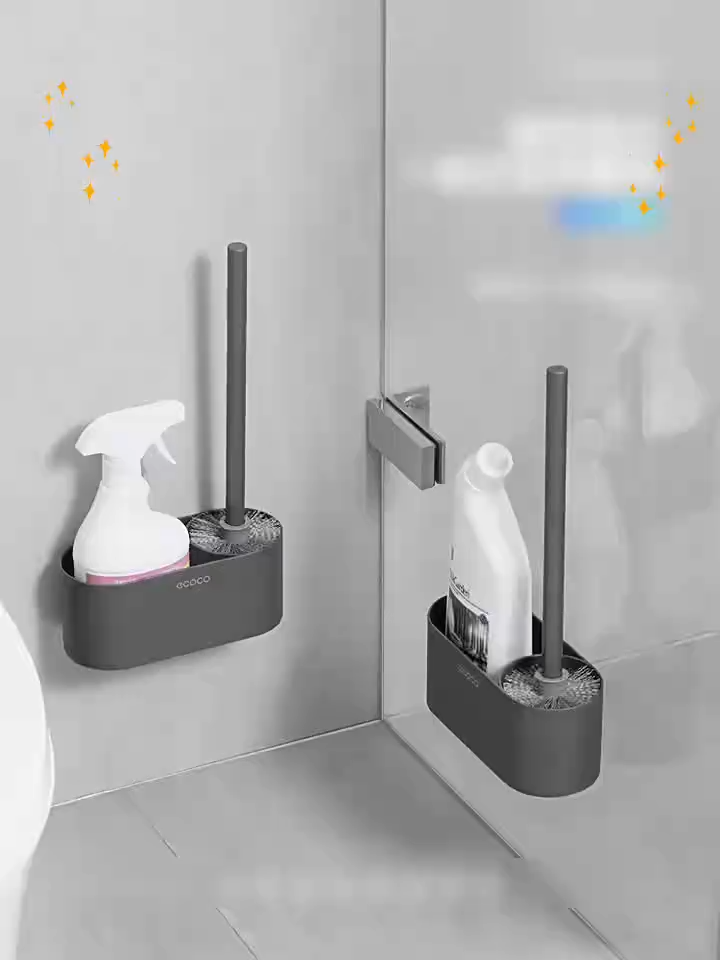 Ecoco Toilet Cleaning Set With Holder Wall Mounted No Drilling Rust Free Quick Rinse Dense Bristles