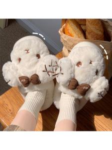 Childrens Cotton Slippers Cartoon Home Indoor Fur Slippers Boys Girls Fleece Lined Slip-On Shoes Warm Comfortable EVA Sole