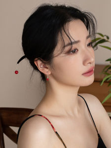 Original Design S925 Pure Silver Hairpin Red Plate Lucky Year Cold Tone Elegant Style Traditional Chinese Fashion Accessory