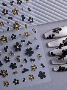 Hand-Painted Black And White Floral Nail Art Stickers Flat Design High-End Sensation Small Perfume Style Nail Decorations