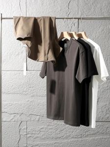 High Grammage Precision Spun Cotton V-Neck Short Sleeve T-Shirt Mens Summer Fashionable Retro All-Match Half Sleeve Top