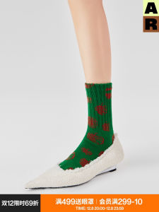 Christmas Apple Color Block Green Mid-Calf Socks Womens Autumn Winter Warm Home Cotton Blend Socks Fashionable Trendy
