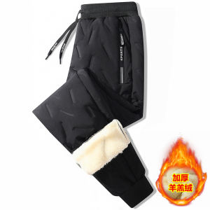 Mens Thickened Lamb Velvet down Pants Straight Leg Windproof Coldproof Casual Trousers Youth Fashion Long Pants