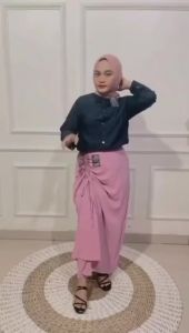 Kemeja Wanita One Set Rok Serut / Kemeja Motif / Atasan Wanita / Kemeja Kerja / Kemeja Polos / Kemeja Wanita Polo Linen / Baju Muslim Kekinian / Kemeja Wanita One Set Rok Serut Terlaris dan Termurah