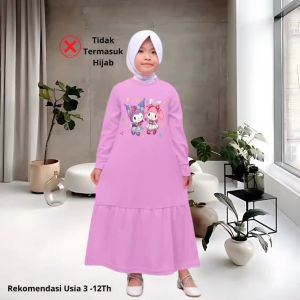 Baju Gamis Anak Perempuan Terlaris Pakaian Fashion Muslim Terbaru Motif Kuromi Viral Usia 3-12 Tahun
