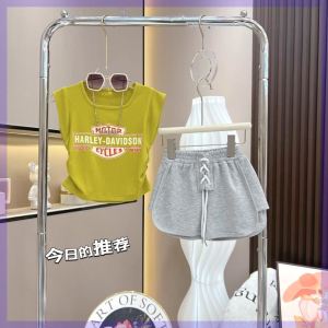 Bộ Đồ Trẻ Em Mùa Hè Phong Cách Hàn Quốc Thời Trang Tay Ngắn Áo Vest Thời Trang Thường Ngày Quần Short Hai Mảnh Cotton Pha Trộn