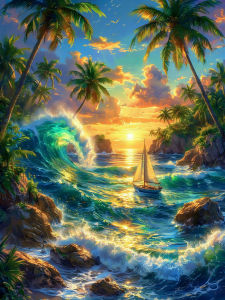 Huacan Diamond Painting Tropical Island Sunset Diamond Embroidery Landscape Complete Kit Home Decoration Handmade Gift