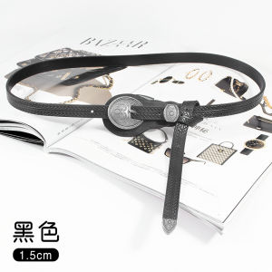 Retro Carved Silver Buckle Western Style Genuine Leather Thin Belt Pig Skin Edge Trimming Versatile Womens Belt Fashion Accessory