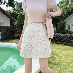 Sweet Floral High Waist A-Line Mini Skirt Womens Summer Style Polyester Fiber Commute Elegant Short Skirt Slimming Effect