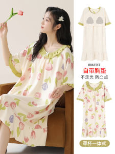 Pure Cotton Summer Sleepwear Womens Short Sleeve Refreshing Nightgown Floral Print Sweet Style Home Clothes Youth Suitable