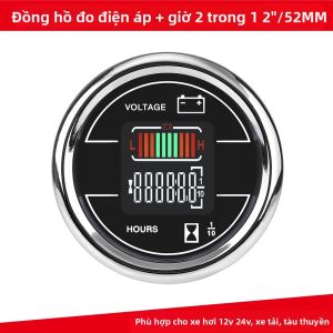 RYSJM | Đồng Hồ Đo Điện Áp Kỹ Thuật Số Kép LED 52MM DC 12V/24V Với Đồng Hồ Đo Giờ Chống Nước IP67 Dành Cho Ắc Quy Ô Tô Và Thuyền