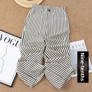 MEITESIJIAONU | Black and White Stripe Slim Lightweight Ice Silk Pants