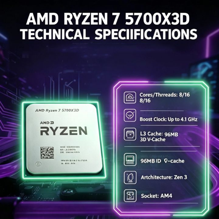 AMD | AMD Ryzen 7 5700X3D Gaming CPU 8 Core 16 Thread 4.1GHz 96MB