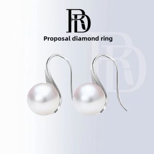 Elegant Pure Silver Natural Pearl Earrings for Women Original Design Bend Hook Ear Jewelry Valentines Day Gift