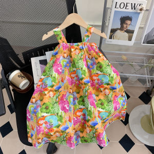 Princess Style Floral Print Baby Girl Summer Dress Korean Version Floral Print Strap Dress Childrens Dress Baby Summer Dress