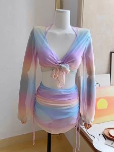 ชุดเซ็ตบิกินี่ 4 ชิ้น แบบผูกเชือก พร้อมชุดคลุมเข้าเซ็ต 53253