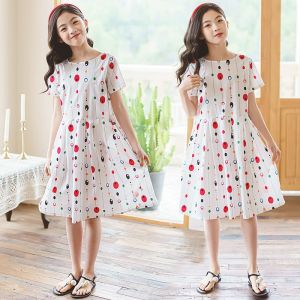 Girls Cotton Dress Summer Western Style Fashion Young and Teen Girls Clothing Summer Childrens Thin Cotton Loose Dress
