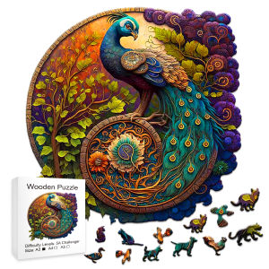 Adult Animal Wooden Puzzle Round Peacock and Bird Wooden Puzzle Childrens Puzzle Toy Festival Gift A3 A4 A5 Multi Size Puzzle