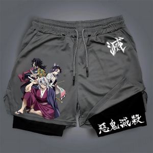 Bandai | Demon Slayer Mens Double-layer Shorts Tengen Uzui Giyu Tomioka Shinobu Kocho Summer Anime Fake Two-piece Sports Fitness Shorts