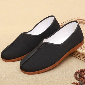 Mens Canvas Cowhide Sole Slip-On Lazy Martial Arts Work Shoes for Seniors