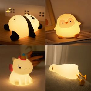 Cute Animal Silicone Night Light Touch Dimming Timer Sleep Light Childrens Day Christmas Birthday Gift Bedroom Bedside Decorate
