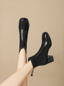 Josiny | Thick Heel High Heel Boot Women Black Single Boot