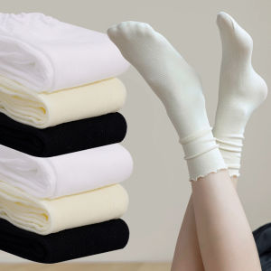 【♡Lovely girls house♡】Women Thin Breathable Socks Summer Solid Color Lace Mid-Tube Socks