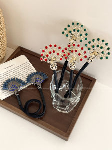 Fancy Blue Peacock Barrettes Womens Back Head Bud-like Hair Style Hair Band Headdress Flower Bun Hairpin Clip Headdress