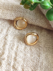 [Gold Plated] Opal Elegant Stud Earrings for Women Fancy Internet Celebrity Small Delicate Earrings Trendy Silver Needle B061