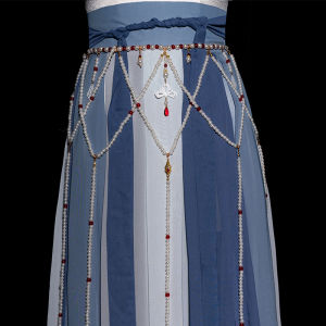 Handmade Long Tassel Imitation Pearl Waist Chain Slimming Waist Cinch Hanfu Accessory Fashionable Beaded Belt for Youth Women