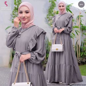 Dress Model Terbaru 2023 Korea Modern Mewah Gamis AYUNDA DRESS CRINKLE RESLETING DEPAN LD 108 CM