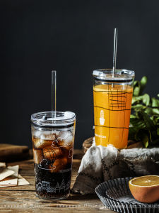 Cyber Celebrity Style ins RED Water Cup Glass Cup with Straw Adult Portable Sealed Leak-Proof Scale Cold Drink Cup With Lid