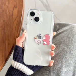 Cartoon Silicone Phone Case Transparent Space Anti-Fall for  13/12/11 15Promax/14Plus Couples Bear Design Soft Protection