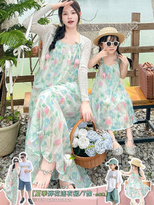  Floral Print Summer Dress Cotton Blend Chiffon Baby Kids Parental Matching T-Shirt Family Outfit Trendy Top for All Ages