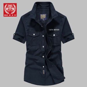 Summer Casual Cotton Short Sleeve Mens Shirt Large Size Workwear Half Sleeve Army Style Fashionable Pure Color Shirt