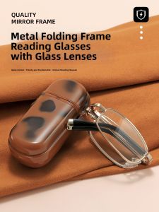 High-Definition Glass Reading Glasses Folding Portable for Men And Women Elderly Flower Eyeglasses 75 Degrees Metal Frame Square Shape
