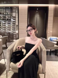 Elegant Knitted Long Dress Hepburn Style Birthday Gift Dress High-End Evening Dress Sleeveless A-Line Silhouette Pure Color