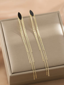 Elegant Vintage Black Geometric Long Tassel Clip-On Earrings for Women Luxury Sensation No Piercing Required Fashion Jewelry