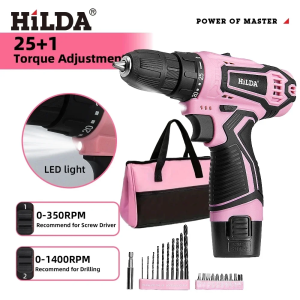 HILDA Electric Drill 12V Cordless Drill Electric Screwdriver Mini Wireless Power Driver DC Lithium-Ion Battery