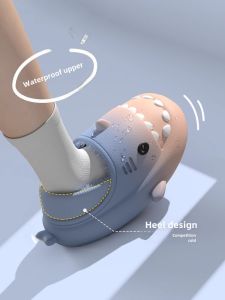 Gradient Waterproof Shark Cotton Shoes Mens Cotton Slippers Winter Bag Heel Indoor Warm Household Couple Fluffy Slippers