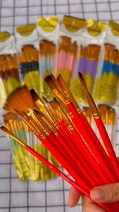 Bộ 12 cọ vẽ gỗ màu nước acrylic sơn dầu goauche... nhiều kích thước chuyên dụng vẽ tranh tô tranh số hóa