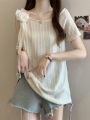 plus Size Bohemian Short Sleeve T-Shirt Women's Summer Slimming Top Meat Covering Design Sense Loose Fit Princess Style. 