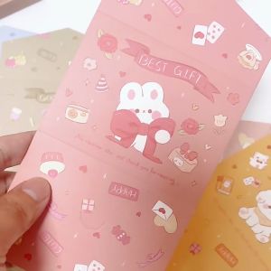 Folded Letter Style 3 Page Greeting Card Wish Note Kad Ucapan Cartoon Animal Cat Rabbit Cute Kids Party Card 祝福语盒贺卡片